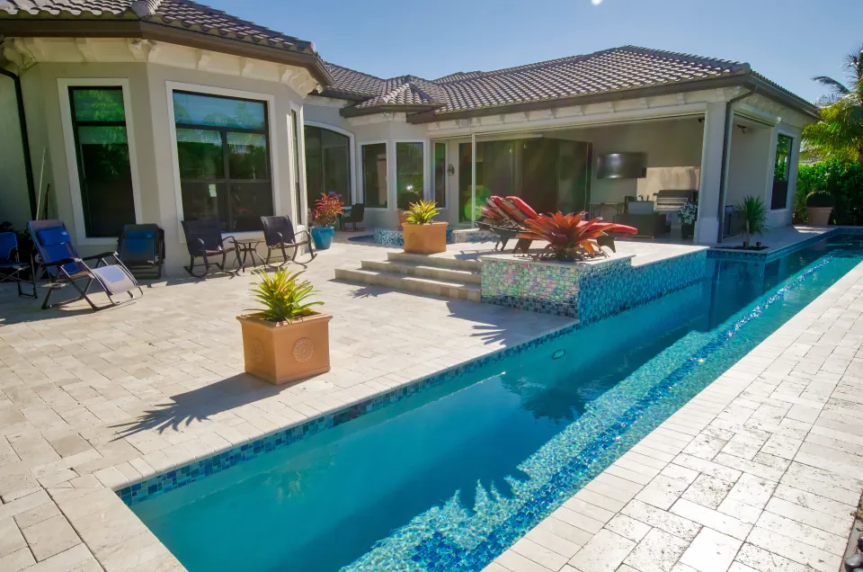 Pool deck and spa, luxury listing