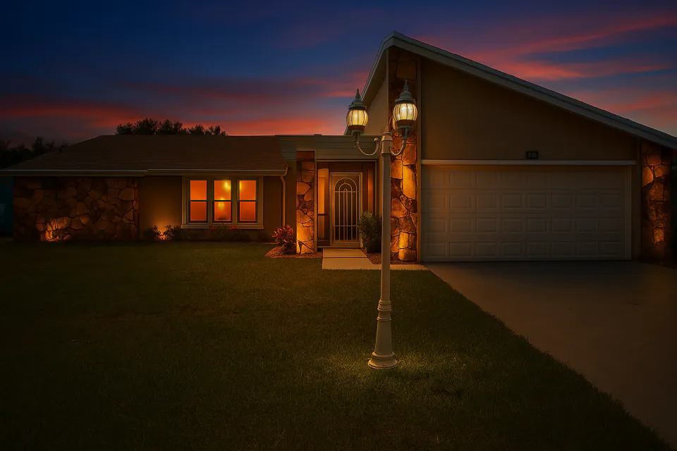 Twilight exterior, luxury listing, South Florida