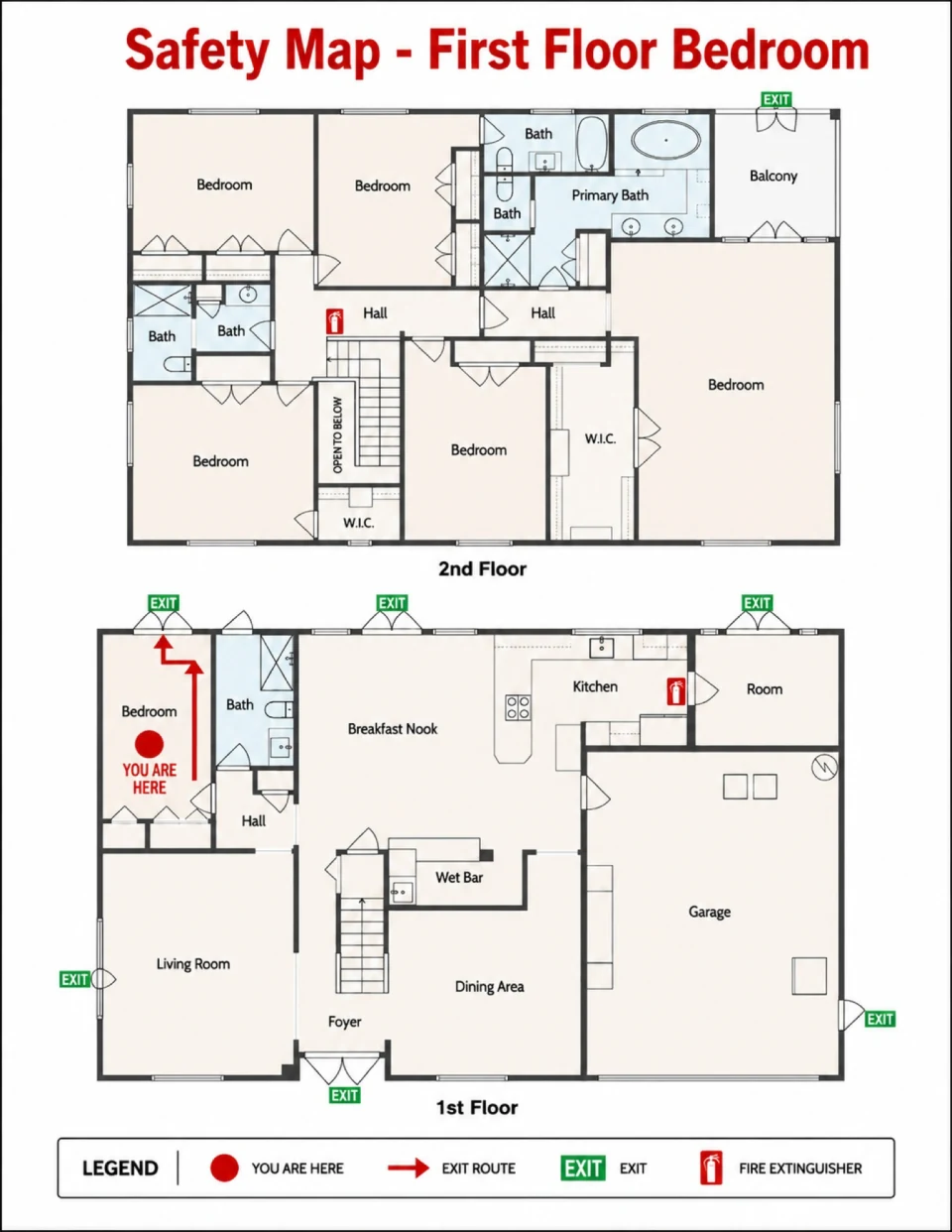 Per-room emergency evacuation map for a vacation rental, Broward County